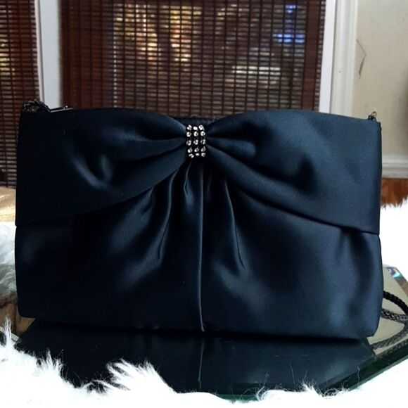 LE REGALE Y2K  Limited Black Satan Bag Diamond Bow‎ - Picture 1 of 8